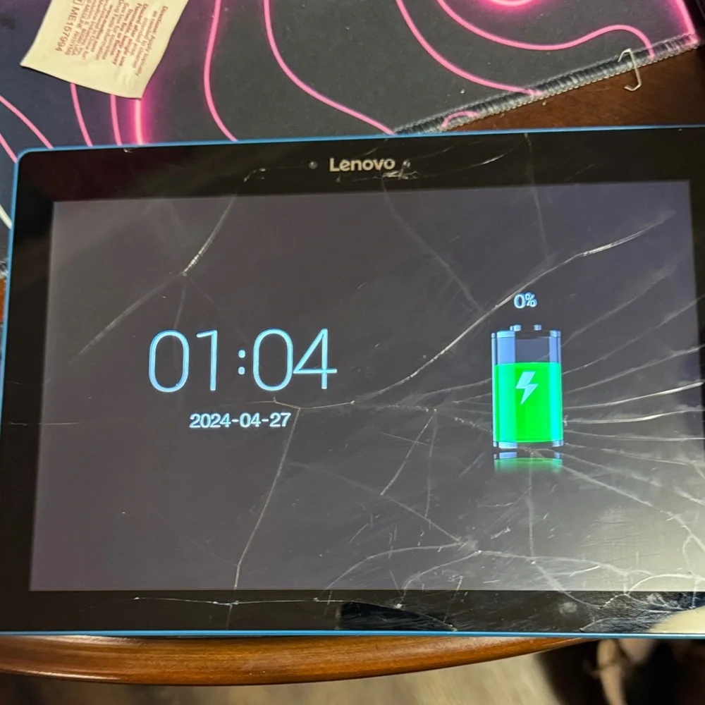 Lenovo Tablet with Black Screen and Blue Frame